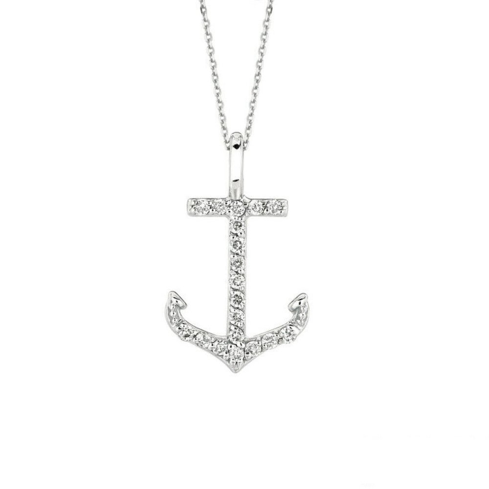 0.10 CT Natural Diamond Anchor Necklace Pendant